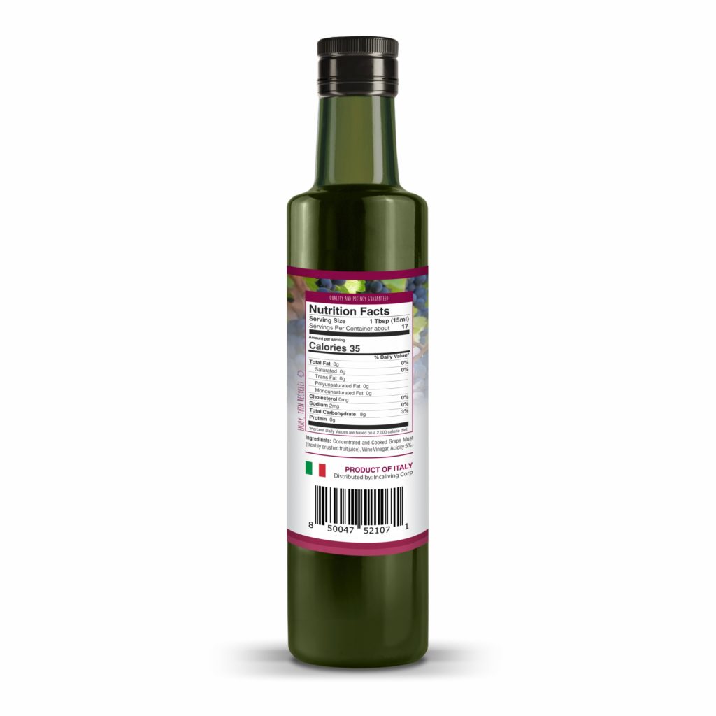 Incaliving Barrel Aged 25 Star Balsamic Vinegar 250ml - nutrition facts and ingredients label
