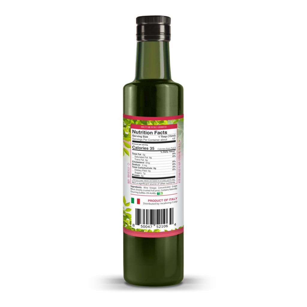 Incaliving Raspberry Balsamic Vinegar 250ml bottle - back label, gallery view 3
