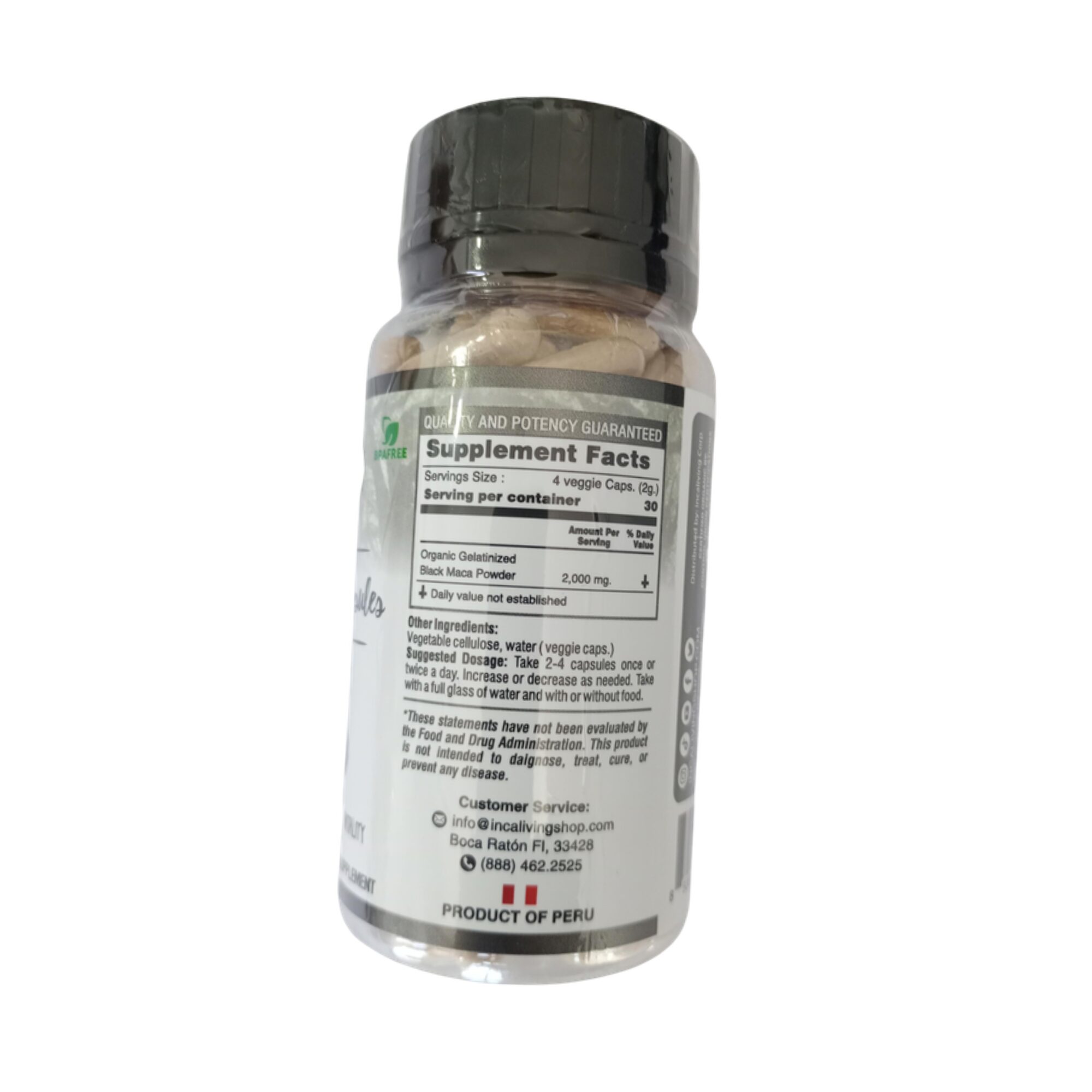 Incaliving Black Maca Capsules - Supplement Facts Incaliving Black Maca Capsules 120 ct - Supplement Facts label