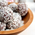 Maca and cacao energy balls with coconut, made with Incaliving black maca