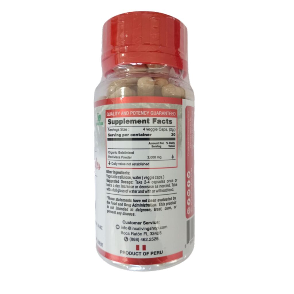 Incaliving Organic Red Maca Capsules 120 ct - Supplement Facts label